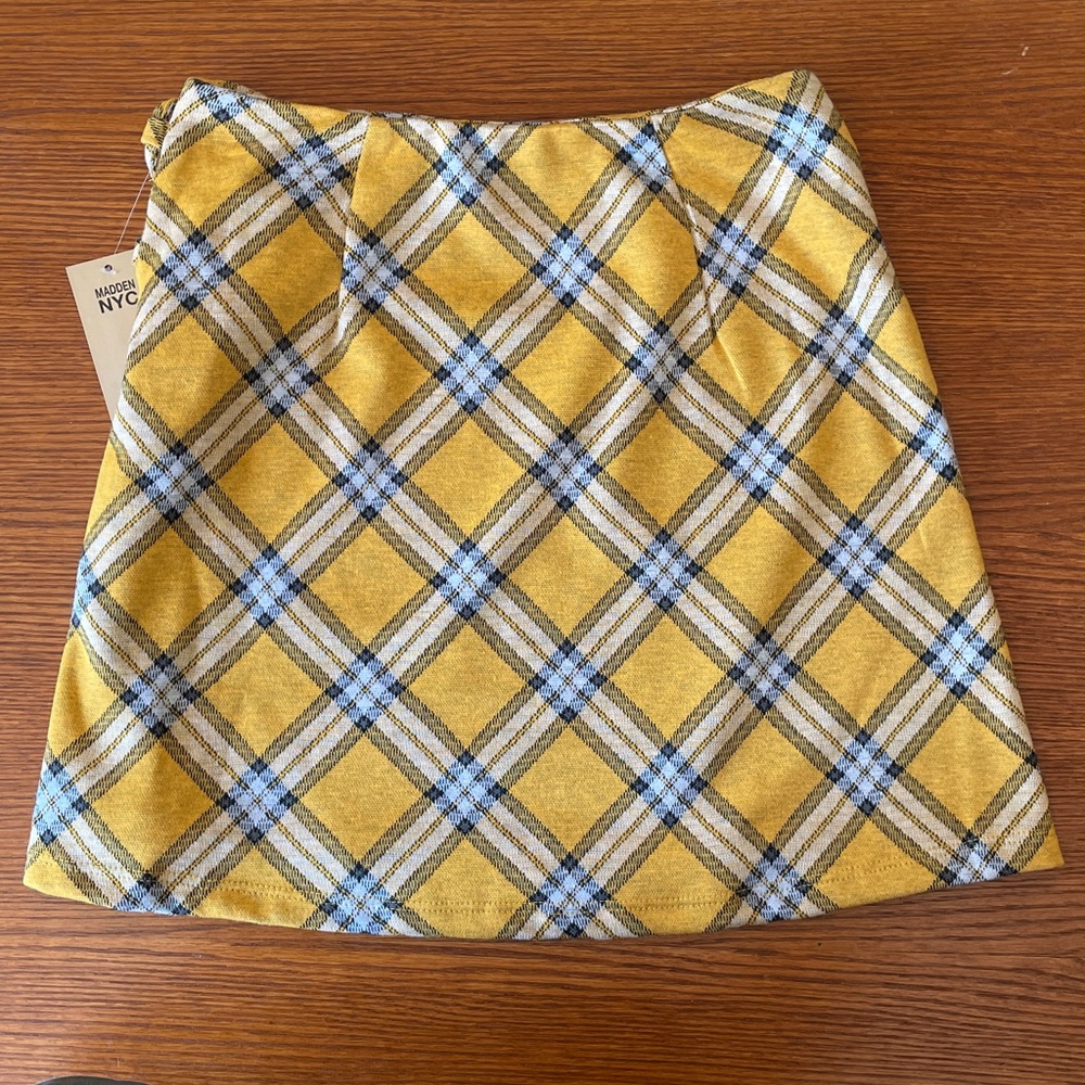 Madden NYC Side Lace Yellow Plaid Mini Skirt Preppy Y2K Academia‎ School Girl - Picture 4 of 16